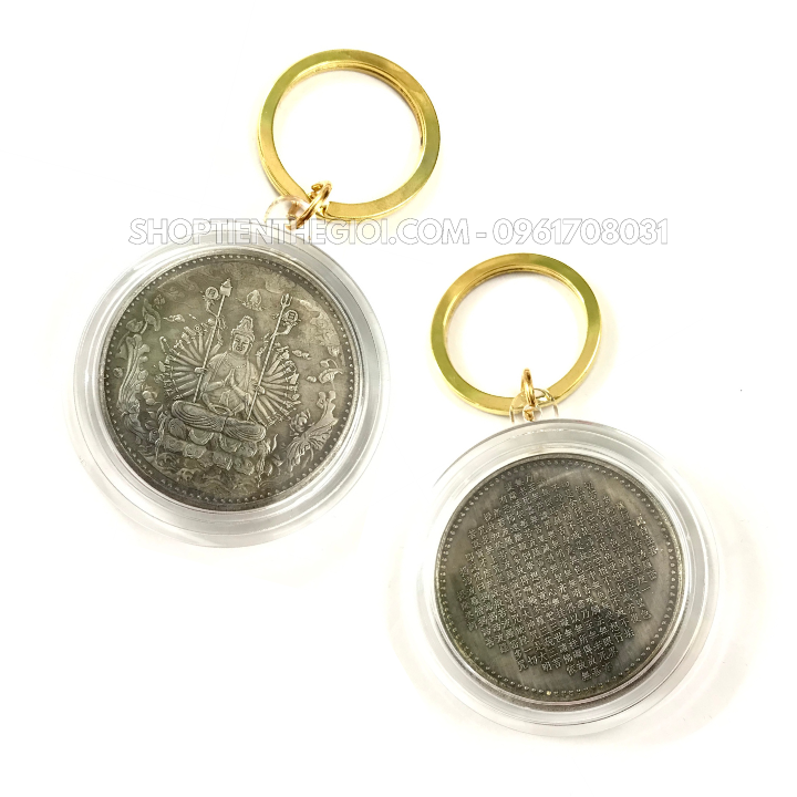 Móc Khóa Xu Bạc Phật Quan Âm Nghìn Tay Nghìn Mắt